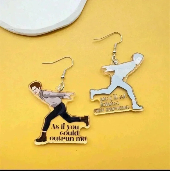 Twilight funny running Edward Cullen women's silver dangle earrings jewelry fash - Picture 6 of 7